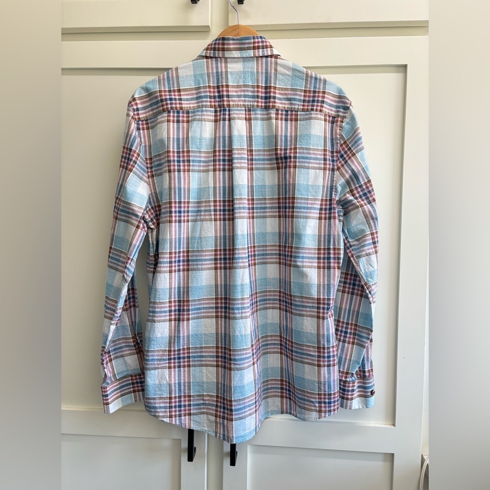 Johnnie O Shirt Mens Med Blue Plaid Top Shelf Breda Collar Preppy Cotton - Picture 5 of 6